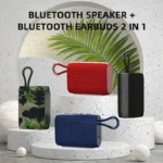 2 in 1 New Outdoor Fabric FM TWS BT TF Card bluetooth Wireless 2 in 1 Speaker Earphone Earbuds Speakers with Charging Box