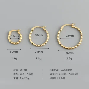925 Sterling Silver Earring Women European and American Plain Chic Ball Bead 925 Silver Big Hoop Earring for Women