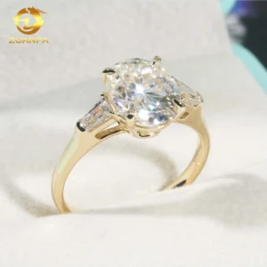 Elegant 14k Yellow Gold GRA Wedding Bridal Jewelry Gorgeous 4Claws Setting 3ct Oval VVS Moissanite Diamond Engagement Ring Women