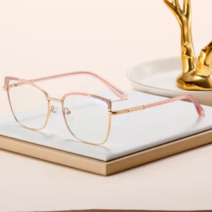 MS 81558 Stylish Large Frame Women's Metal Glasses Block Blue Light Shiny Frames Designer Eyeglasses Optical