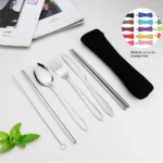 Reusable Tableware Chopsticks Spoon Stainless Steel Flatware Set Metal Straw Portable Travel Cutlery Set