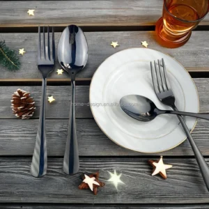 Noble Elegant Black Stainless Steel Travel Camping Flatware Set Popular Design for Wedding Family Party & Kids Spoon Fork Set