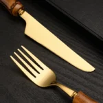 Good Color Natural Wooden Handle Spoon Fork Knife Flatware Set Gift Box 304 Stainless Steel Cutlery with Bamboo Handle