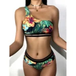 JSN6218 African One Shoulder Top Print Beachwear Swimwear Women Bikini Two Piece Swimsuit
