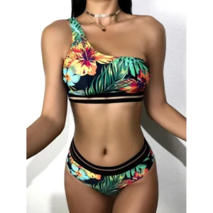JSN6218 African One Shoulder Top Print Beachwear Swimwear Women Bikini Two Piece Swimsuit