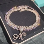 Fashion Cursive Letters A-Z Pendant & Necklace Hip Hop Cubic Zircon Charm Jewelry for Men Women Gifts