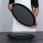 BBQ Party Dinnerware Set Porcelain Rolling Tray with Handle Oval Food Plate Featuring Plant Pattern