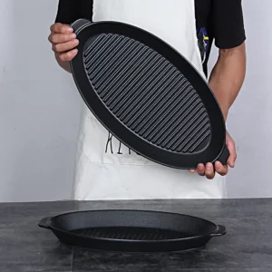 BBQ Party Dinnerware Set Porcelain Rolling Tray with Handle Oval Food Plate Featuring Plant Pattern