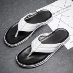 *Spring Anti Slippery Style Real Cowhide Material Full Grain Leather Men Summer Beach Casual Slipper Flip-Flops Outdoor