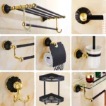 Luxury Black Gold Wall Mount Bathroom Accessories Set