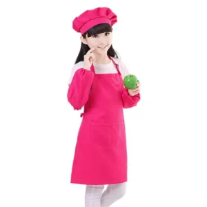Kids Apron and Chef Hat Set, Boys Girls Adjustable Polyester Child Aprons with 2 Pockets for Kitchen Cooking