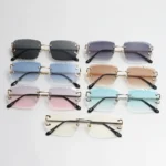 HBK Square Retro Eyewear Rimless Luxury Gradient Sunglasses for Women Men on Lens Outdoor Parties Vacations Travel