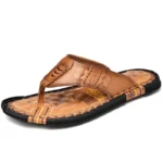 High Quality Summer Flip-Flop Luxury Genuine Leather Flat Soft Bottom Beach Men Slippers