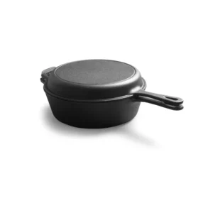 26cm Preseasoned 2-in-1 Multi-Fry Cast Iron Dutch Oven with Long Handle for Home Kitchen Use Black Gas & Induction