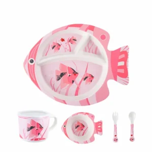 Cute Fish Style Designed for Kids Dinnerware Set Biodegradable Bamboo Fiber Dinnerware Plate Set