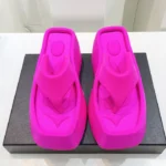 Women Spring Summer Sandals Beach Thick Sole Platform Slippers Slip-on Personalized Square Head High Wedge Flip Flops