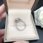 S925 Silver Rhodium Plated 2ct D VVS Round Cut Moissanite Diamond Women Engagement Wedding Ring