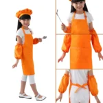 Kids Apron and Chef Hat Set, Polyester Child Aprons With 2 Pockets Kitchen Bib Aprons for Kitchen Cooking Baking