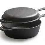 26cm Preseasoned 2-in-1 Multi-Fry Cast Iron Dutch Oven with Long Handle for Home Kitchen Use Black Gas & Induction