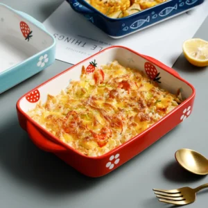 Heat Resistant Handpainted Bakeware Nordic Cheese Baking Tray Rectangular Ceramic Baking Dish for Kitchen