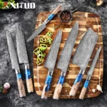 XITUO Damascus Steel Chef’s Knife Clad Steel Core Sharp Kitchen Knife & amp; Blue Resin Wood Handle& Gift Box