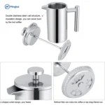 French Press Coffee Maker with Stainless Steel Filter System Handcrafted Coffee for Home Kitchen Use Metal Press with Lid