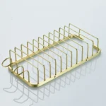 Brushed Gold Wall Mounted Bathroom Organizer Shelf Stainless Steel Shower Storage Rack