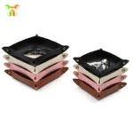 Foldable Leather Valet Tray Home Jewelry Storage Basket Box Tray for Key Coin Change Phone Wallet