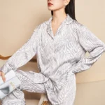 High quality Robe Zebra Print Long Pants Viscose Pajamas Pyjamas Silk Sleepwear Women Nightwear Luxury Pyjamas
