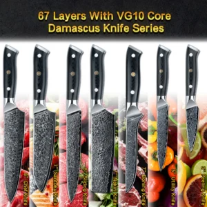 Black G10 Mosaic Pin Handle Professional 7 Inch Kitchen Filleting Knives Damascus Steel Fish Fillet Knife With Vg10 Core