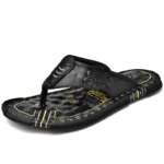 High Quality Summer Flip-Flop Luxury Genuine Leather Flat Soft Bottom Beach Men Slippers