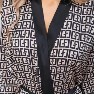Women's 2 Pieces Luxury Letter Print Cool Ice Silk Pajamas Shorts-sleeved Cardigan Robe Female Casual Home Clothes Night-robe