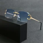 HBK Square Retro Eyewear Rimless Luxury Gradient Sunglasses for Women Men on Lens Outdoor Parties Vacations Travel