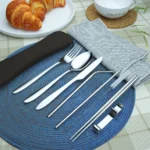 Reusable Tableware Chopsticks Spoon Stainless Steel Flatware Set Metal Straw Portable Travel Cutlery Set