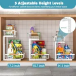 Kitchen Bathroom Metal Sink Storage Shelves Height Adjustable Pull Out Cabinet Organizer 2-tier Under Sink Slide Out Organizer