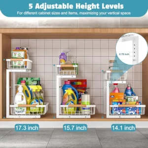 Kitchen Bathroom Metal Sink Storage Shelves Height Adjustable Pull Out Cabinet Organizer 2-tier Under Sink Slide Out Organizer