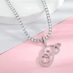 Fashion Cursive Letters A-Z Pendant & Necklace Hip Hop Cubic Zircon Charm Jewelry for Men Women Gifts