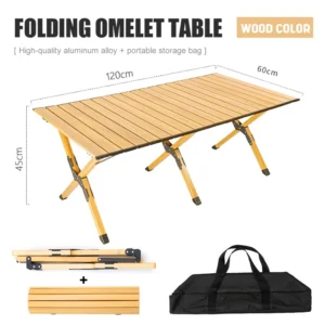Multi-functional Egg Roll up Table Long Wood Color Convenient Aluminum Alloy Table Casual Dining Portable Table