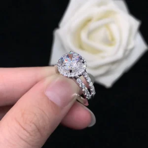 Fine Jewelry S925 Sliver 2ct 8.2mm Moissanite Diamond D  Moissanite Engagement Ring for Women