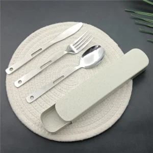 Camping Cutlery Set Fork Knife and Spoon Set Stainless Steel Cutlery Portable Cutlery Set Hook