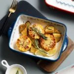 Heat Resistant Handpainted Bakeware Nordic Cheese Baking Tray Rectangular Ceramic Baking Dish for Kitchen