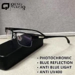 Anti Blue Light Opptical Metal TR90 Half Rim Small Rectangle Kacamata Photocromic Male Man Photogray Anti Reflection Glasses