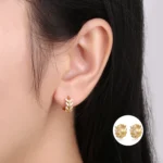 925 Sterling Silver Earrings Elegant Olive Leaf Shape with Shiny Zircon Diamond Gold Plated Hoop Earrings for Women