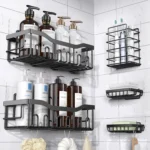 Metal Adhesive Shower Organizer Shelves for Bathroom & Kitchen,No Drilling Large Capacity Rustproof Bathroom Organizer