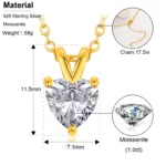 Fine Jewelry 100% 925 Sterling Silver 1ct Heart Cut D Color VVS Moissanite Solitaire Pendant Necklace