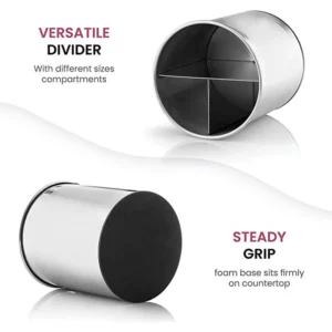 Utensil Organizer	Rotating Stainless Steel Tableware	Storage Bucket Trash Can Kitchen Utensil Holder With Detachable Divider
