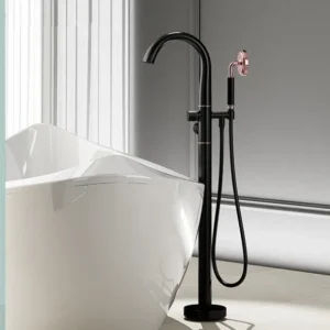 Luxury Accessories White and Rose Gold Brass Bath Floor Mounted Style Shower Bathtub Faucet Floor Standing Bathtub Faucet