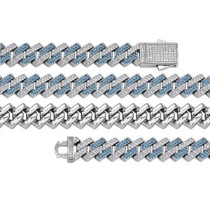 2021 Luxury 10mm Silver Gold Blue Cuban Link Chain Hip Hop Jewelry Cuban Bracelet