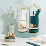 Home Goods Creative Design Cylinder Cutlery Chopstick Storage Holder Kitchen Ceramic Utensils Holder With Drain Basket