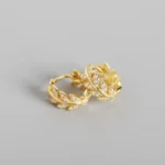 925 Sterling Silver Earrings Elegant Olive Leaf Shape with Shiny Zircon Diamond Gold Plated Hoop Earrings for Women